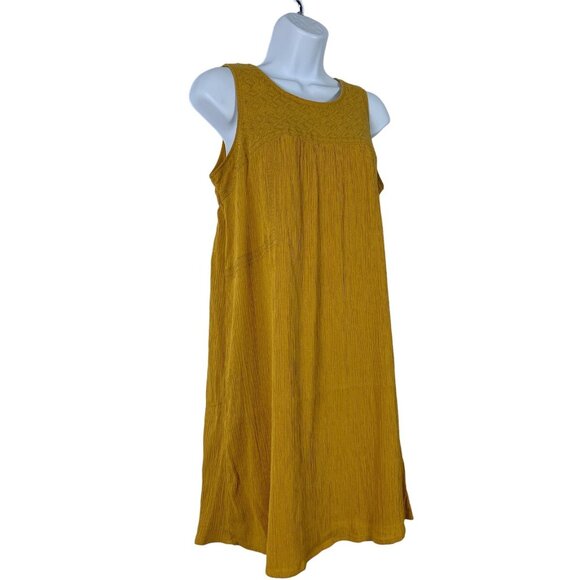 A&I Sleeveless Mustard Yellow Crinkle Texture Summer Dress Small - Picture 3 of 12